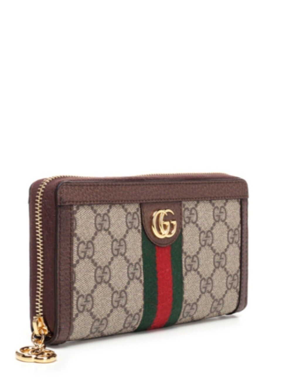 Gucci Brown GG Supreme Canvas Zip Wallet with Green and Red Gucci Ophidia GG